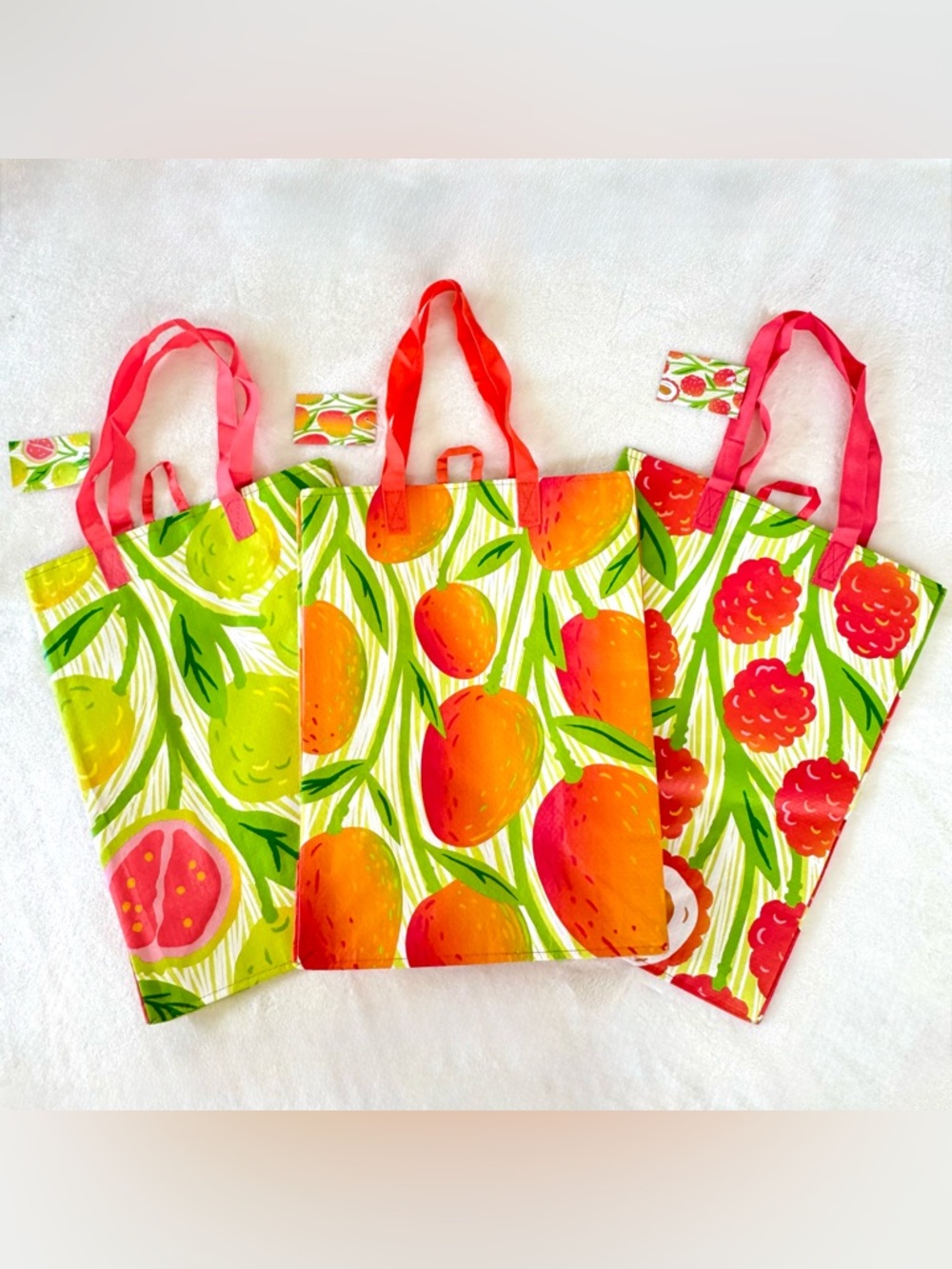 Foodland Hawaii Reusable Tote Bags in Fruit Designs (Guava, Mango, & Lychee)